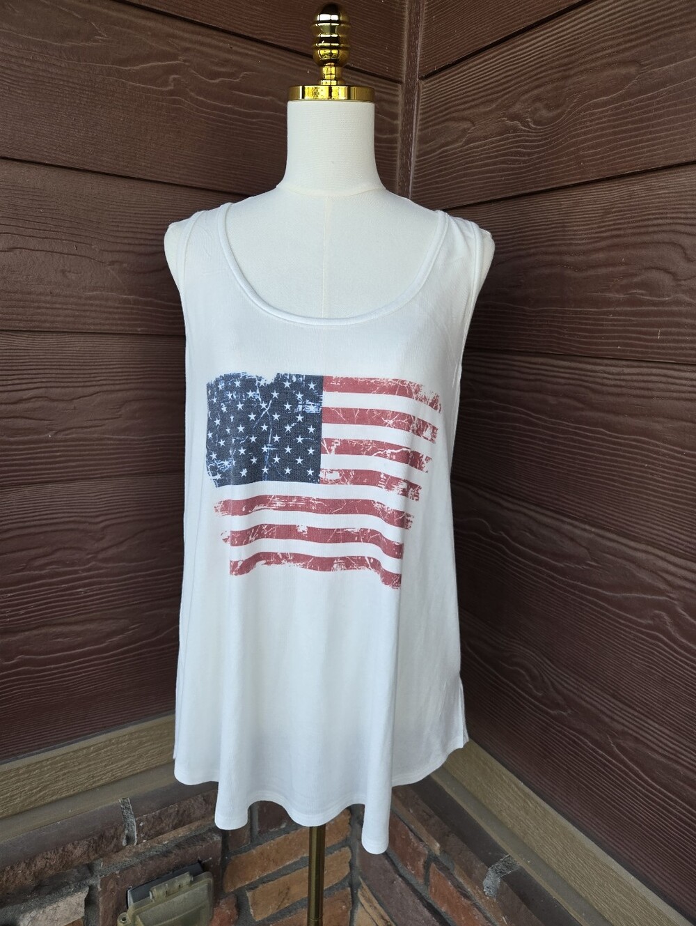 Phil Love Off-White Distressed American Flag Tank Top Women’s 1XL